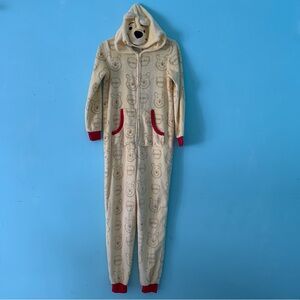 Disney Winnie The Pooh Fuzzy Hoodie Pajamas M Yellow Nostalgic Hunny Graphic